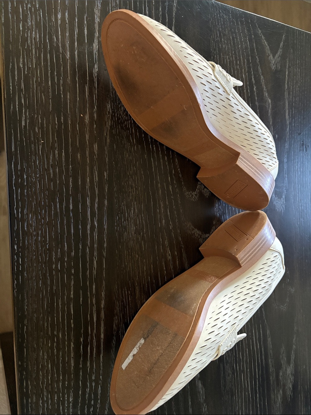 Franco Sarto Ivory Perforated Penny Loafers with Tan Sole - Picture 7 of 8